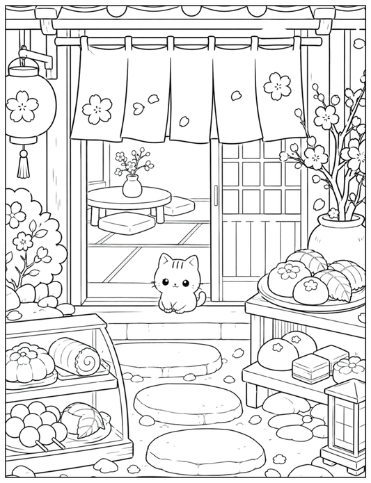 Kawaii Cat & Japanese Sweets Coloring Book