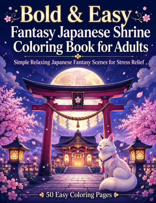 Bold & Easy Fantasy Japanese Shrine Coloring Book for Adults
