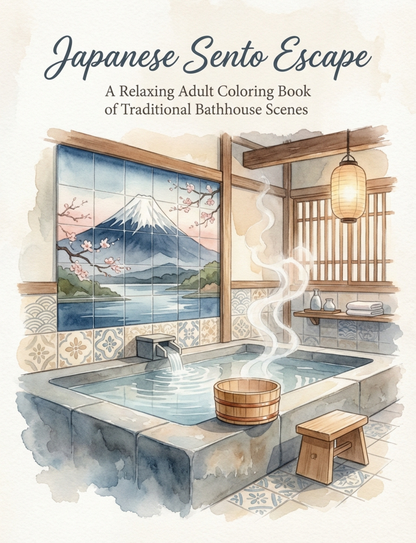Japanese Sento Escape: A Relaxing And Nostalgic coloring book