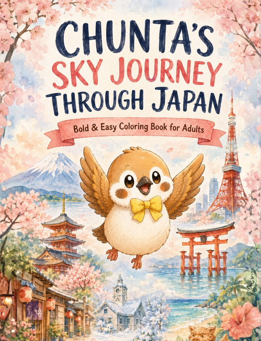 Chunta's Sky Journey Through Japan: Bold & Easy Coloring Book for Adults