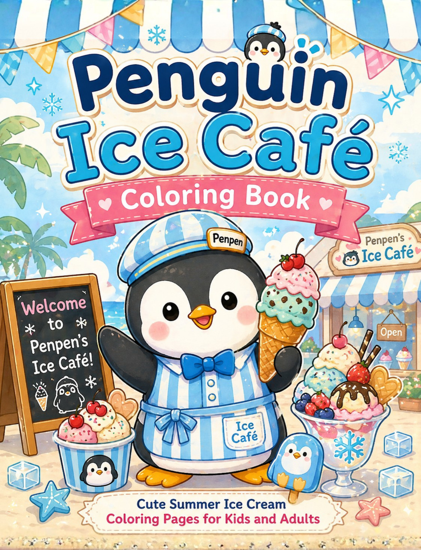 Kawaii Penguin Ice Cream Coloring Book