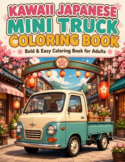 Kawaii Japanese Mini Truck Coloring Book: Bold & Easy Coloring Book for Adults