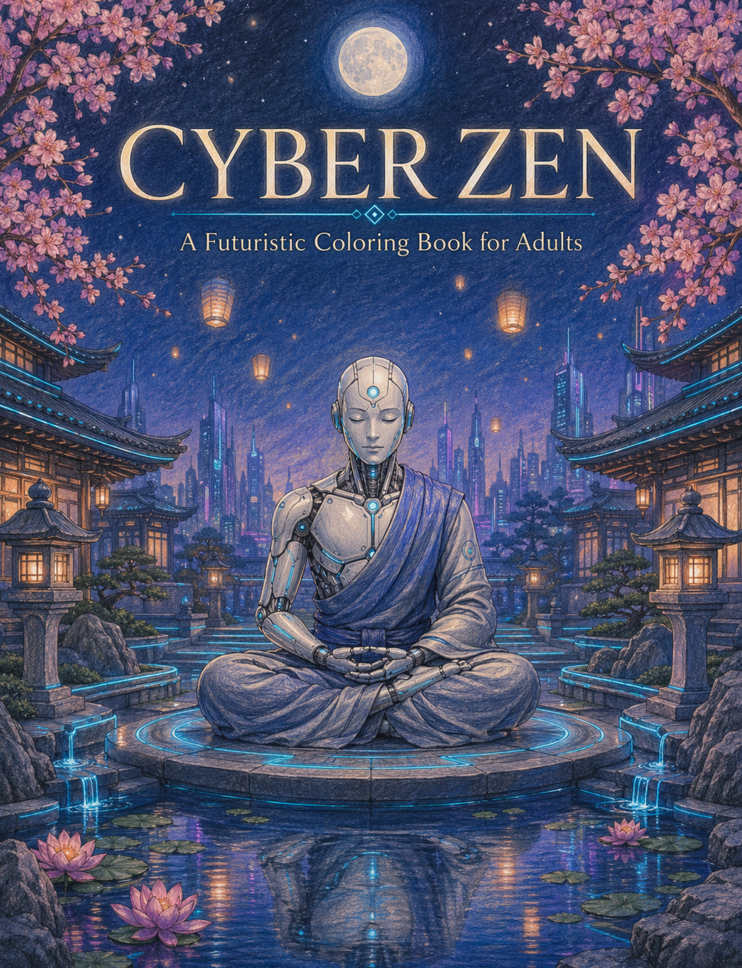 Cyber Zen: A Futuristic Coloring Book for Adults