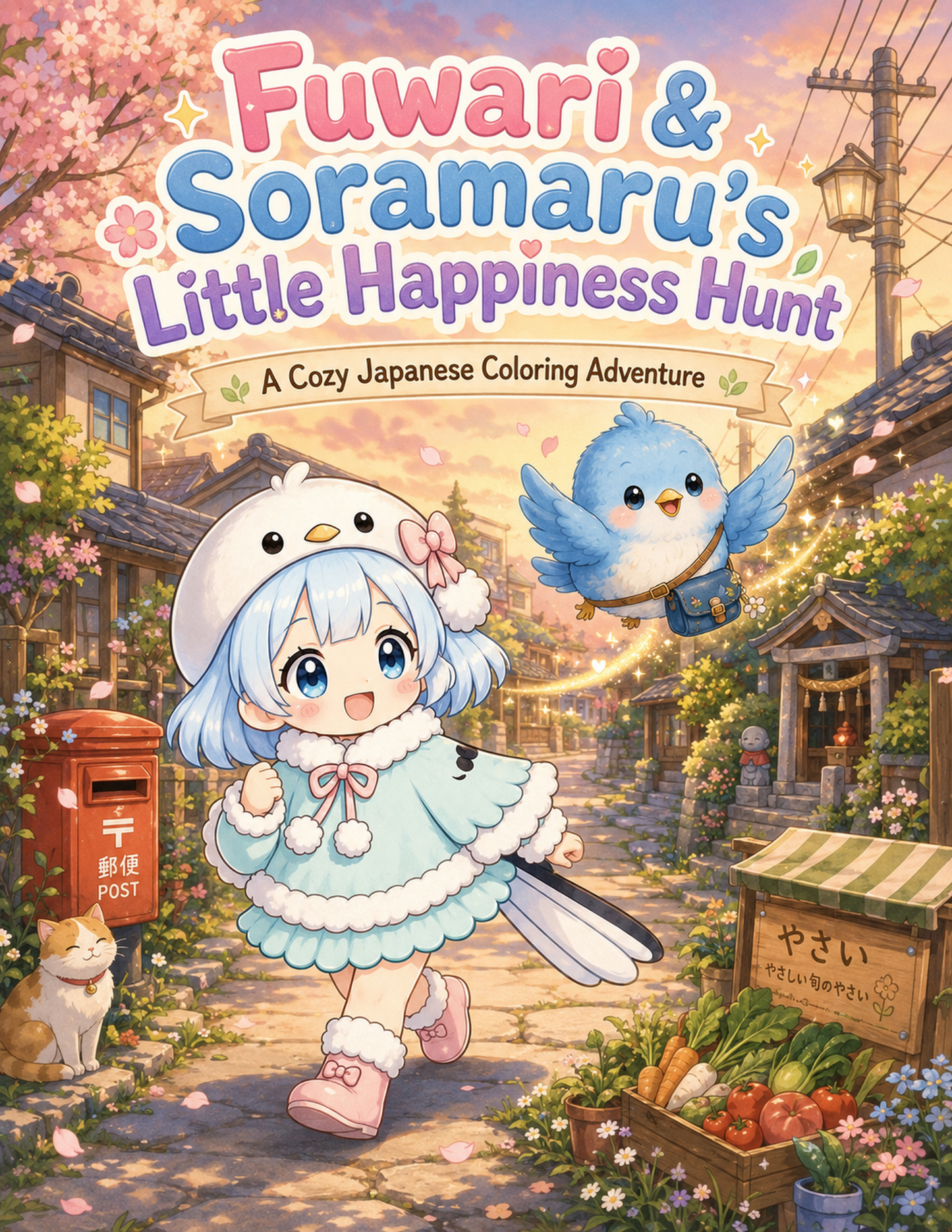 Fuwari & Soramaru's Little Happiness Hunt: A Cozy Japanese Coloring Adventure