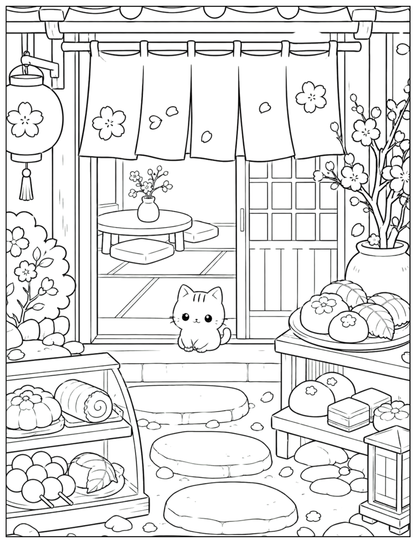 Kawaii Cat & Japanese Sweets Coloring Book