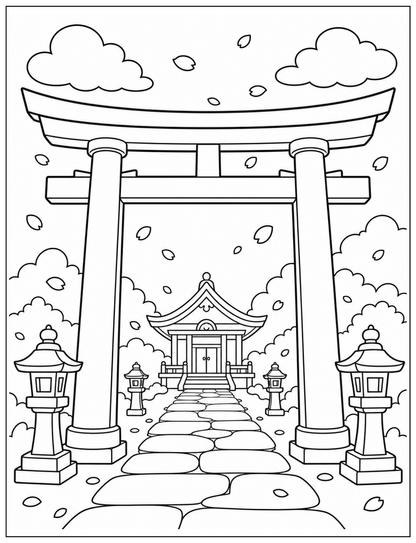 Bold & Easy Fantasy Japanese Shrine Coloring Book for Adults