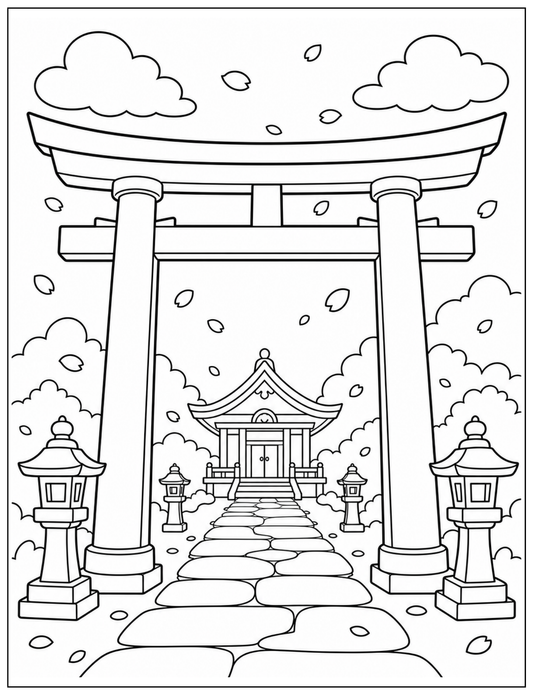 Bold & Easy Fantasy Japanese Shrine Coloring Book for Adults