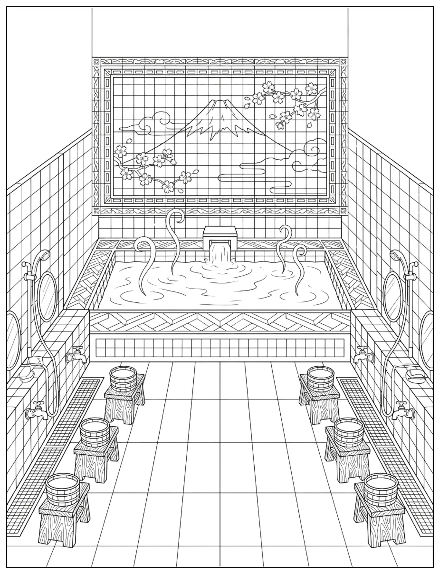 Japanese Sento Escape: A Relaxing And Nostalgic coloring book