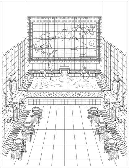 Japanese Sento Escape: A Relaxing And Nostalgic coloring book