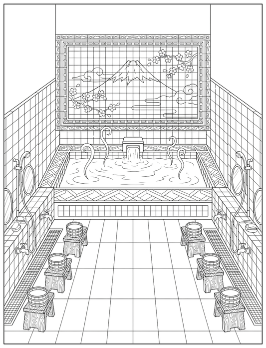 Japanese Sento Escape: A Relaxing And Nostalgic coloring book