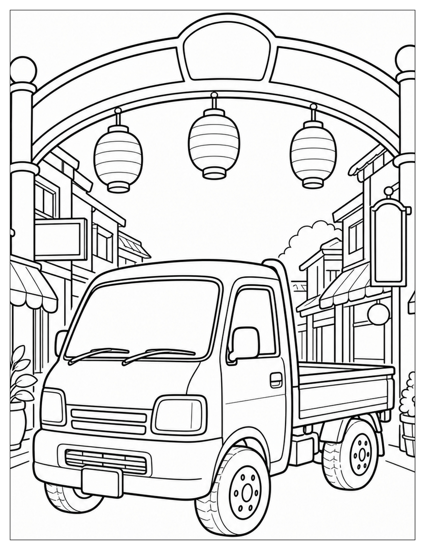 Kawaii Japanese Mini Truck Coloring Book: Bold & Easy Coloring Book for Adults