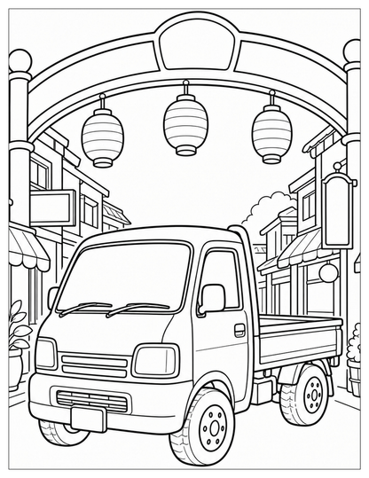 Kawaii Japanese Mini Truck Coloring Book: Bold & Easy Coloring Book for Adults