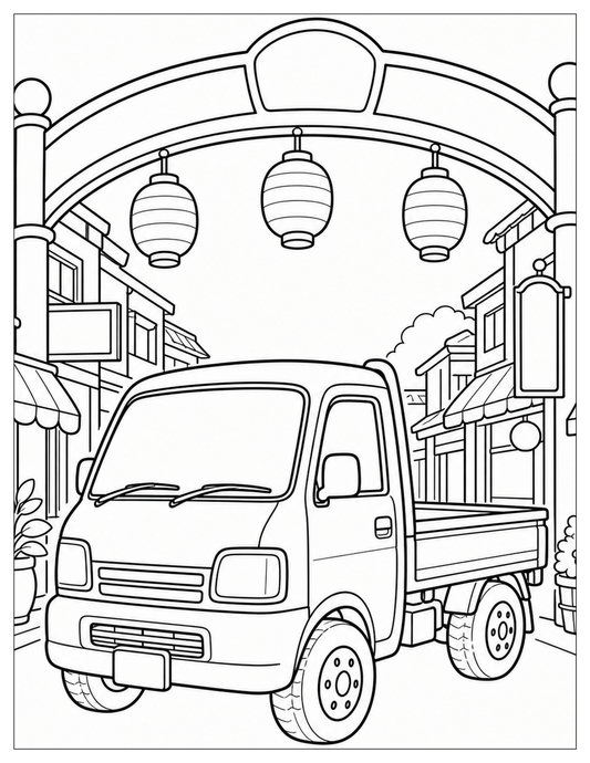 Kawaii Japanese Mini Truck Coloring Book: Bold & Easy Coloring Book for Adults