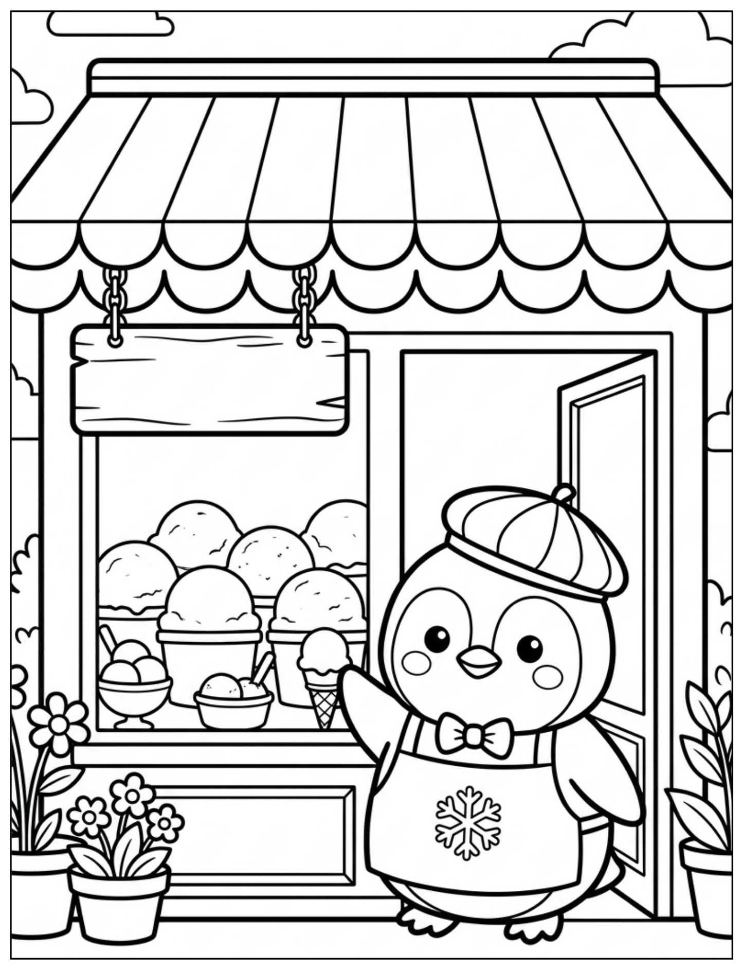 Kawaii Penguin Ice Cream Coloring Book