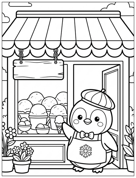 Kawaii Penguin Ice Cream Coloring Book