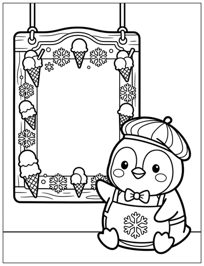 Kawaii Penguin Ice Cream Coloring Book
