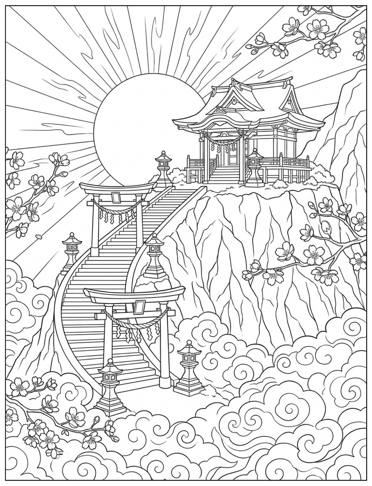 Fantasy Japanese Shrine Coloring Book for Adults
